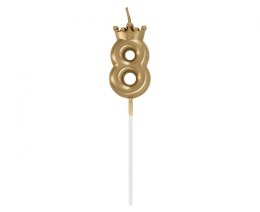 Świeczka urodzinowa cyferka 8, z koroną, szampańskie złoto, 6 cm Godan (HC-SCK8)