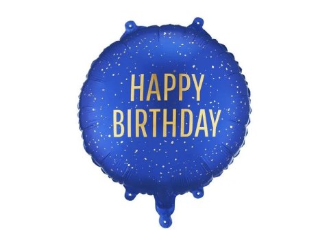 Balon foliowy pastylka Happy Birthday, 35x35 cm, granat 18cal Partydeco (FB353-074)