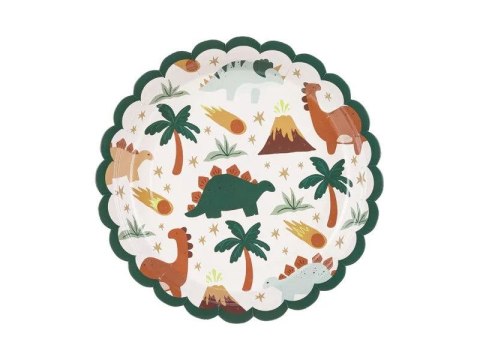 Talerz jednorazowy dinozaury papier śr. 180mm 6 szt Partydeco (TPP85)