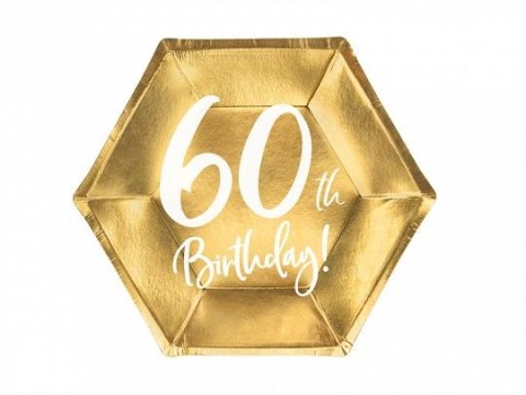 Talerz jednorazowy złoty 60 urodziny papier śr. 200mm 6 szt Partydeco (TPP73-60-019M)