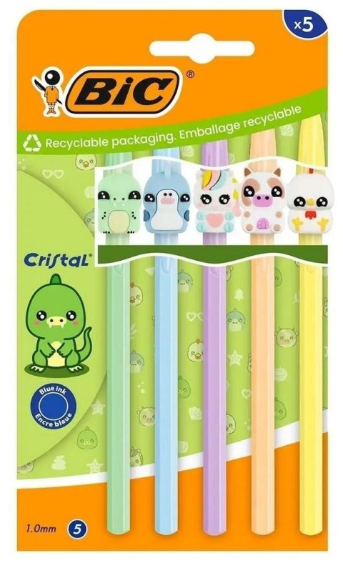 Długopis Cristal Pastel Figurine Purple 5 szt wkład niebieski 1,0mm Bic (526251)