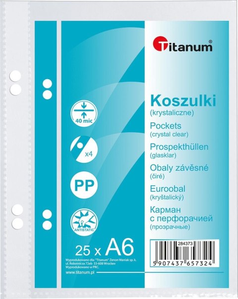 Koszulki na dokumenty Titanum A6 krystaliczne 25 szt. typ U 40um