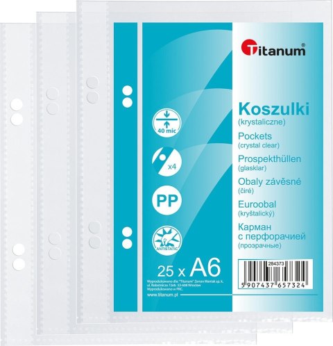 Koszulki na dokumenty Titanum A6 krystaliczne 25 szt. typ U 40um