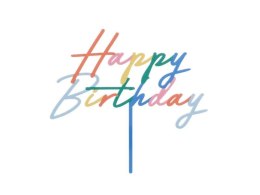 Dekoracja na tort Topper akrylowy Happy Birthday, 18x16.5 cm, kolorowy Partydeco (KPT83-000)