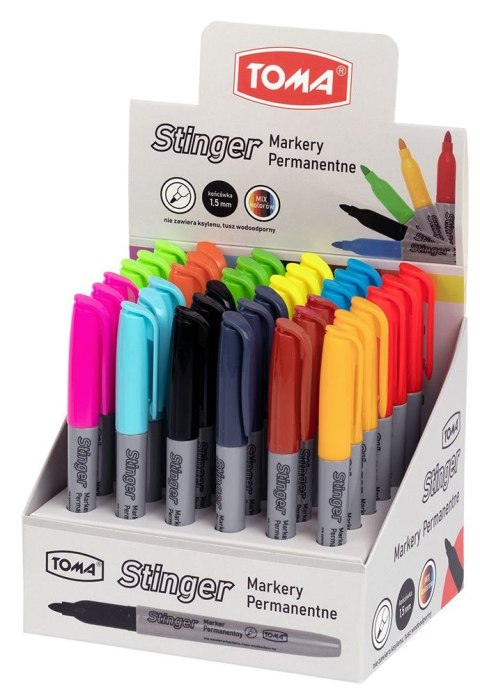 Marker permanentny STINGER mix wkład mix 1,5mm okrągła końcówka Toma