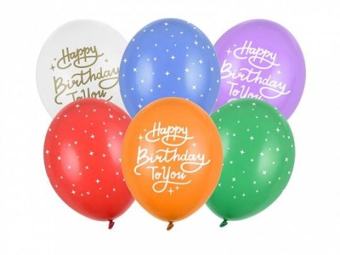 Balon gumowy Happy Birthday To You, mix (1 op. / 6 szt.) mix 300mm Partydeco (SB14P-320-000-6)