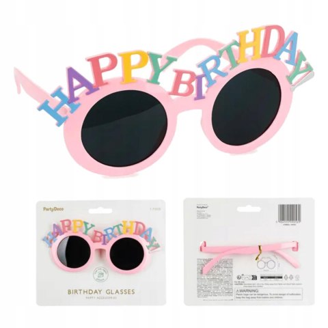 Okulary Happy Birthday, 18.5x7.5 cm, różowy Partydeco (okr36)