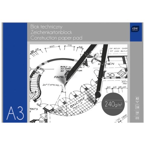 Blok techniczny A3 biały 240g 10k [mm:] 297x420 Interdruk (BLTA3PRE)