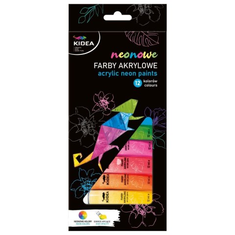 Farby akwarelowe Neonowe 12ml 12 kolor. Kidea (FAAN12KA)