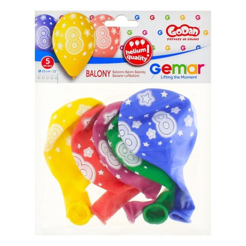 Balon gumowy Premium Hel z nadrukiem 8, 13 cali/5 sztuk mix 330mm 13cal Godan (GS120/8)