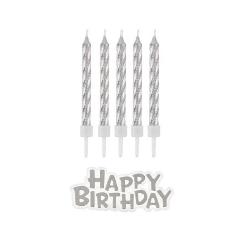 Świeczka urodzinowa Happy Birthday, srebrne, 16 szt Godan (SF-HBSR)