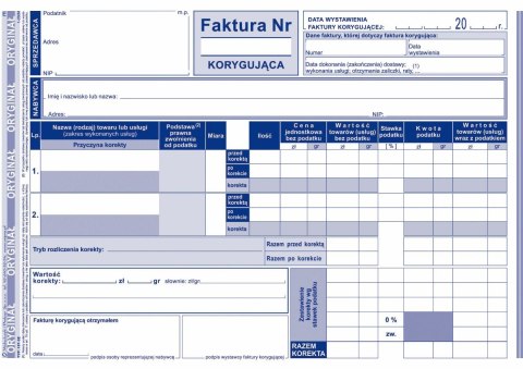 Druk samokopiujący Michalczyk i Prokop Faktura VAT korygująca netto pełna A5 A5 80k. (107-3E)