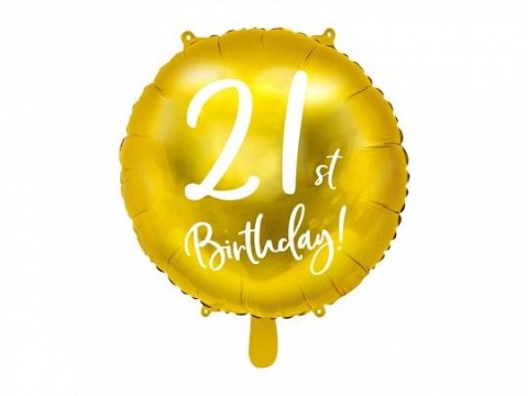 Balon foliowy 21st Birthday, złoty, 45cm 18cal Partydeco (FB24M-21-019)