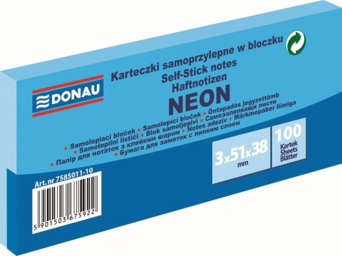 Notes samoprzylepny (karteczki) Neon niebieski 300k [mm:] 51x38 Donau (7585011-10)