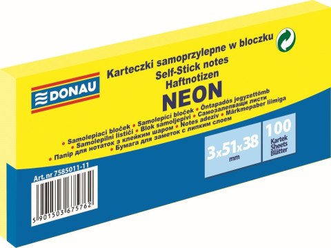 Notes samoprzylepny (karteczki) Neon żółty 300k [mm:] 51x38 Donau (7585011-11)