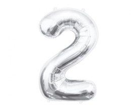 Balon foliowy Cyfra 2, srebrna, 85 cm 85cal Godan (BC-HSR2)