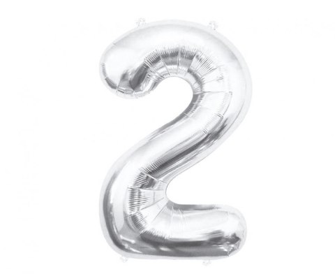 Balon foliowy Cyfra 2, srebrna, 85 cm 85cal Godan (BC-HSR2)