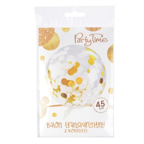 Balon gumowy Golden party konfetti złote transparentny 450mm Arpex (BLF0041ZLO)