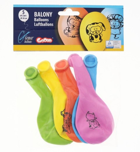 Balon gumowy PREMIUM ZWIERZĄTKA 5 szt mix 300mm 12cal Godan (GS110/P145)