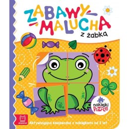 Książeczka edukacyjna Aksjomat Zabawy malucha z żabką.. Aktywizująca książeczka z naklejkami puzzlami