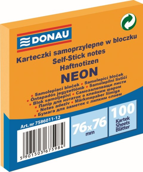 Notes samoprzylepny (karteczki) Neon pomarańczowy 100k [mm:] 76x76 Donau (7586011-12)