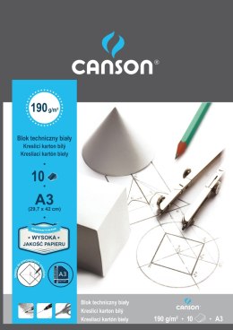 Blok techniczny Canson A3 biały 190g 10k [mm:] 297x420 (100554887)