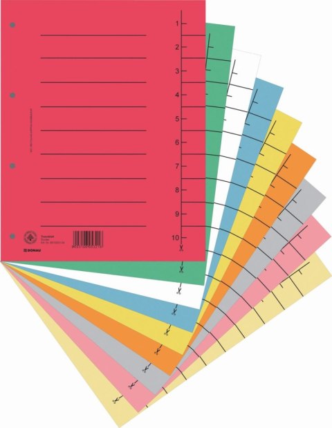 Przekładka numeryczna A4 mix kolorów 250g 100k 1-10 [mm:] 235x300 Donau (8610001S-99)