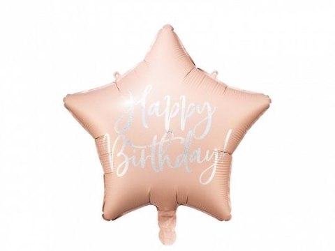 Balon foliowy Happy Birthday, 40cm, jasny pudrowy róż 15,5cal Partydeco (FB93-081PJ)