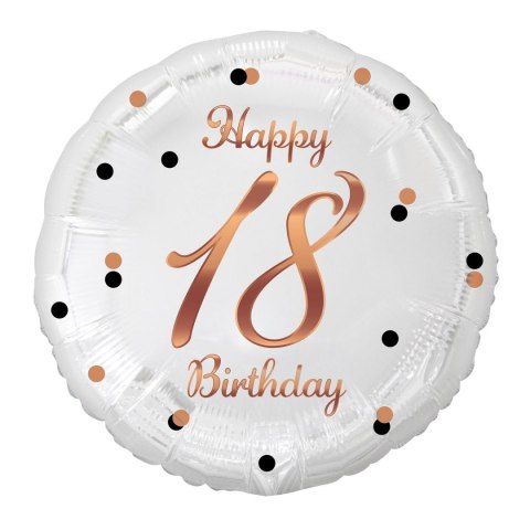 Balon foliowy 18 Birthday, biały, nadruk różowo-złoty 18cal Godan (FG-O18B)