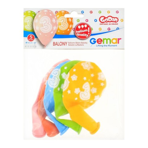 Balon gumowy Premium Hel z nadrukiem 3, 13 cali/5 sztuk mix 330mm 13cal Godan (GS120/3)