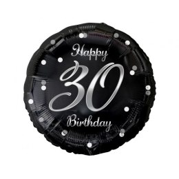 Balon foliowy Happy 30 Birthday, czarny, nadruk srebrny 18cal Godan (FG-O30S)