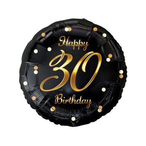 Balon foliowy Happy 30 Birthday, czarny, nadruk złoty 18cal Godan (FG-O30Z)