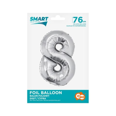 Balon foliowy Smart cyfra 8 srebrna 76cm Godan (CH-SSR8)