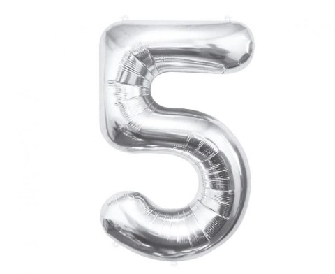 Balon foliowy Cyfra 5, srebrna, 85 cm 85cal Godan (BC-HSR5)