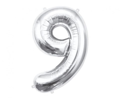 Balon foliowy Cyfra 9, srebrna, 85 cm Godan (BC-HSR9)