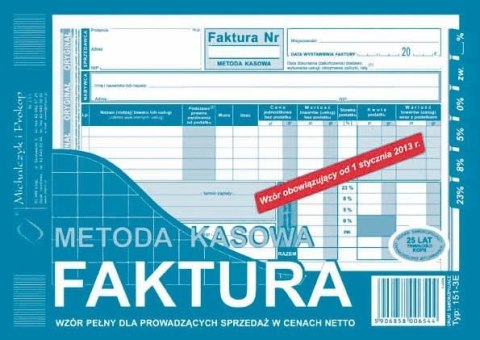 Druk samokopiujący Michalczyk i Prokop Faktura - metoda kasowa wzór pełny dla prowadzących sprzedaż w cenach netto A5 80k. (151-