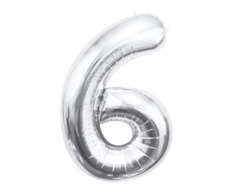 Balon foliowy Cyfra 6, srebrna, 85 cm 85cal Godan (BC-HSR6)