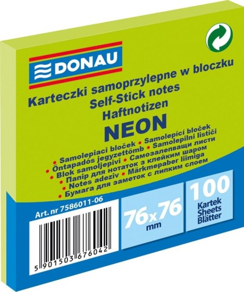 Notes samoprzylepny Donau Neon zielony 100k [mm:] 76x76 (7586011-06)