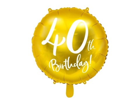 Balon foliowy 40 urodziny, złoty 45 cm 18cal Partydeco (FB24M-40-019)