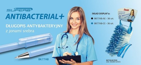 Długopis BKL7 antybakteryjny z jonami srebra wkład mix 0,27mm Pentel (BK77AB-6E-PION)