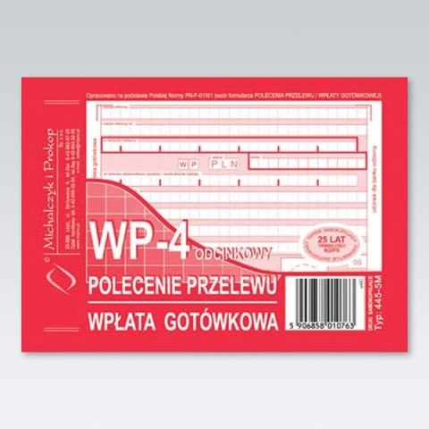 Druk samokopiujący Michalczyk i Prokop Polecenie przelewu / wpłata gotówkowa A6 80k. (445-5M)