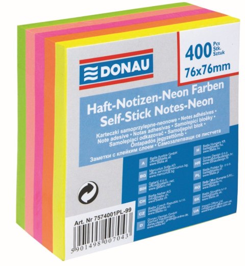 Notes samoprzylepny Donau mix fluo 400k [mm:] 76x76 (7574001PL-99)