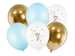 Balon gumowy Partydeco One, Pastel Light Blue 6 sztuk mix 300mm (SB14P-307-001J-6)