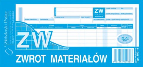 Druk samokopiujący 1/3 A4 ZW zwrot materiałów 80k. Michalczyk i Prokop (353-8)