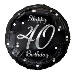 Balon foliowy Happy 40 Birthday, czarny, nadruk srebrny 18cal Godan (FG-O40C)