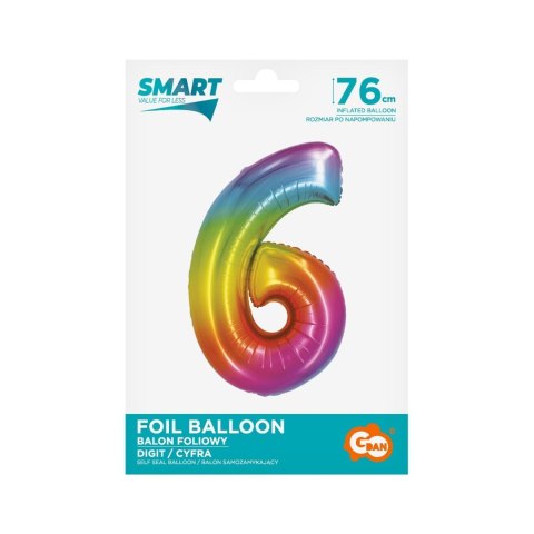 Balon foliowy Smart cyfra 6 tęcza 76cm Godan (CH-STC6)